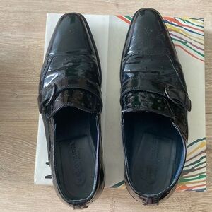 Black Leather Oxfords with Decorative Strap